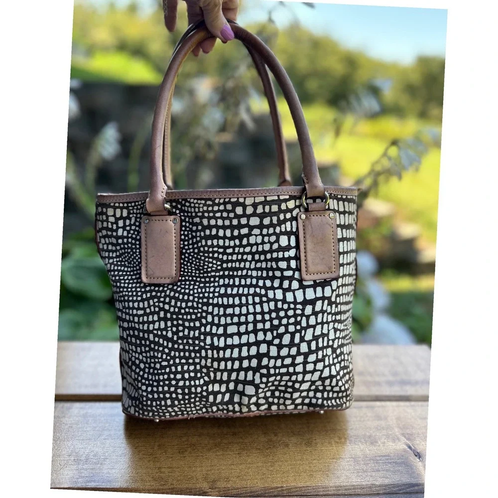 Kate Spade New York Vintage Canvas Animal Print Tote Satchel Leather Y2K